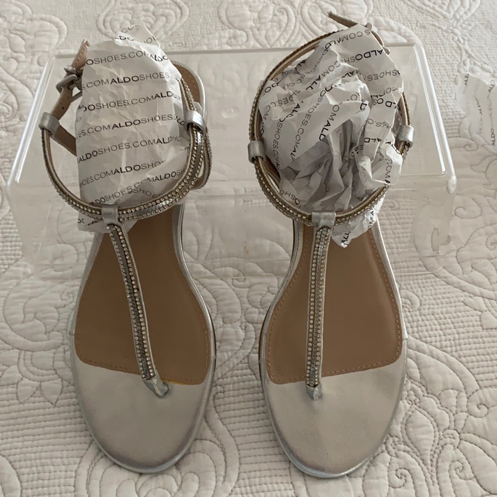 Aldo Silver Rhinestone Sandals Size 9